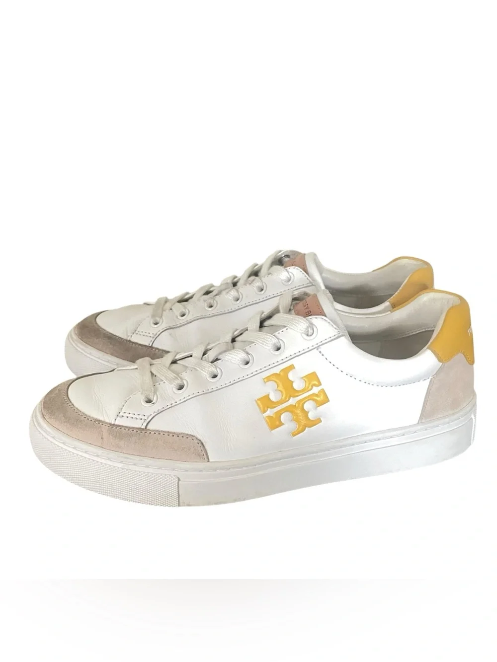 Tory Burch White Leather Sneakers with Yellow Logo